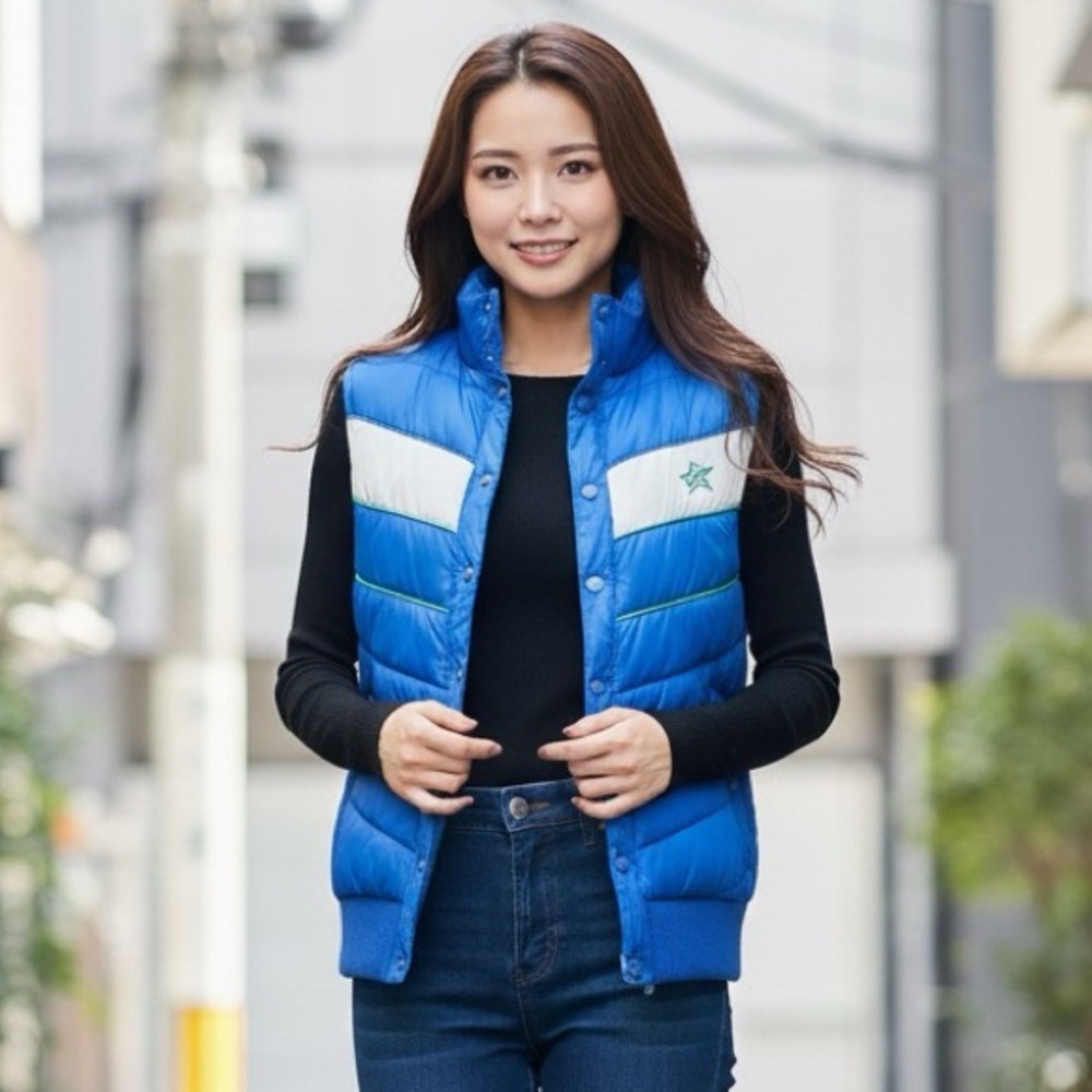 Y2K Groggy Blue Puffer Vest Gillet Size XS